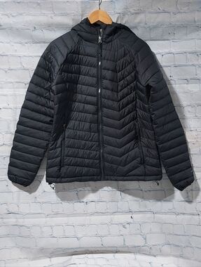 Columbia Women’s Powder Lite Puffer Jacket Black Hooded Omni-Heat Size Large